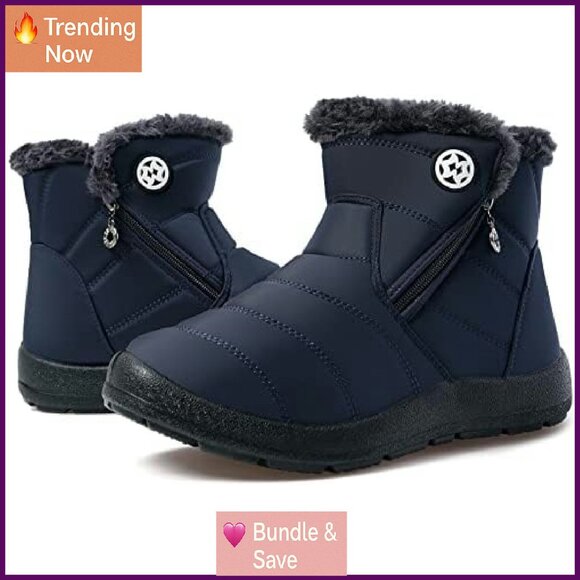 Women's Winter Ankle Boots Water Resistant Fur Lined Zip Flat Sneakers - Picture 8 of 8